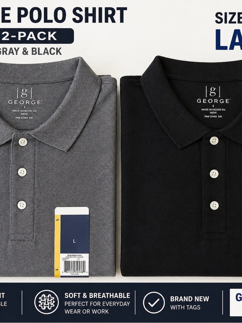 George Men's Polo 2-Pack in Gray and Black